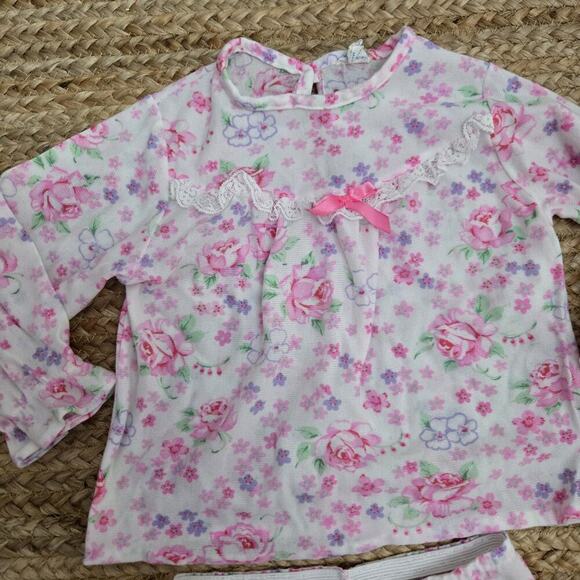 VTG Candlesticks‎ Girls PINK FLORAL Top 2 Piece Pajamas Set Size 3T Made in USA - Picture 2 of 5